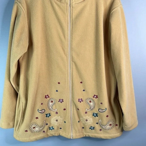 VINTAGE Tradition Country Paisley Embroidered Fleece Jacket Tan Zip Grandma L - Picture 4 of 11